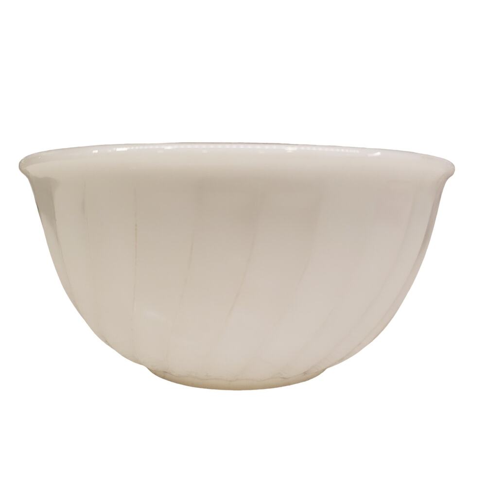 Vintage FIRE KING White SWIRL 7" Mixing Bowl 50s Milk Glass Anchor Hocking